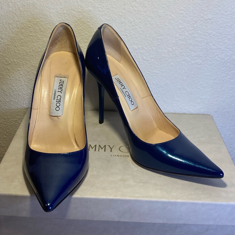 Patent leather blue Jimmy Choos, gently used.